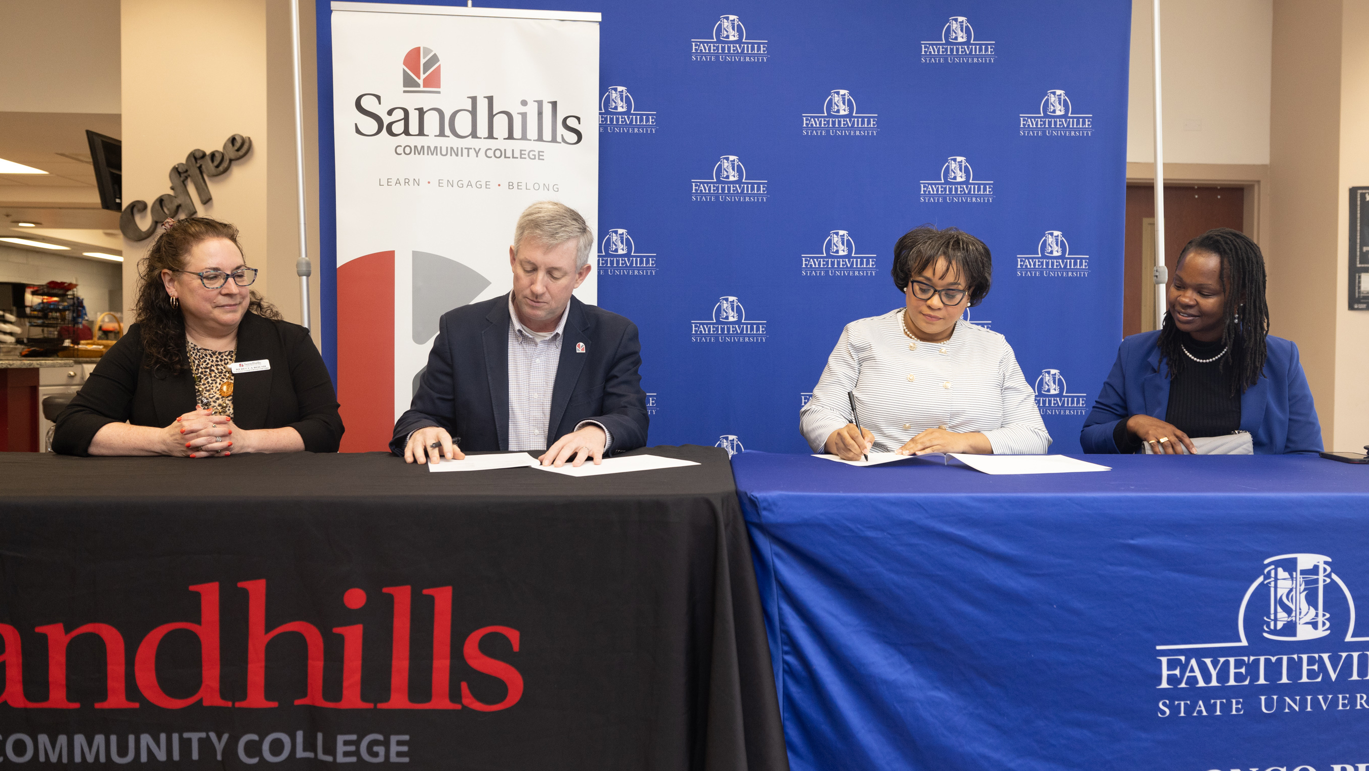 Dr. Sandy Stewart, SCC President; Dr. Rebecca Roush, SCC Senior Vice President; Dr. Sonja Brown FSU Associate Vice Chancellor; and Dr. Cierra Griffin, FSU Executive Director of the Office of Adult Learners, Transfer and Military Students