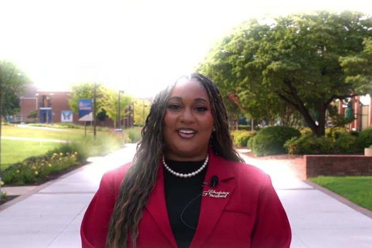 A Fayetteville State chapter president speaks on the campus quad in the FSL Freshman Welcome video.