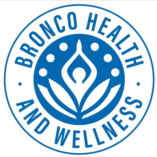A stylized logo of a person doing yogo text reads: Bronco Health And Wellness