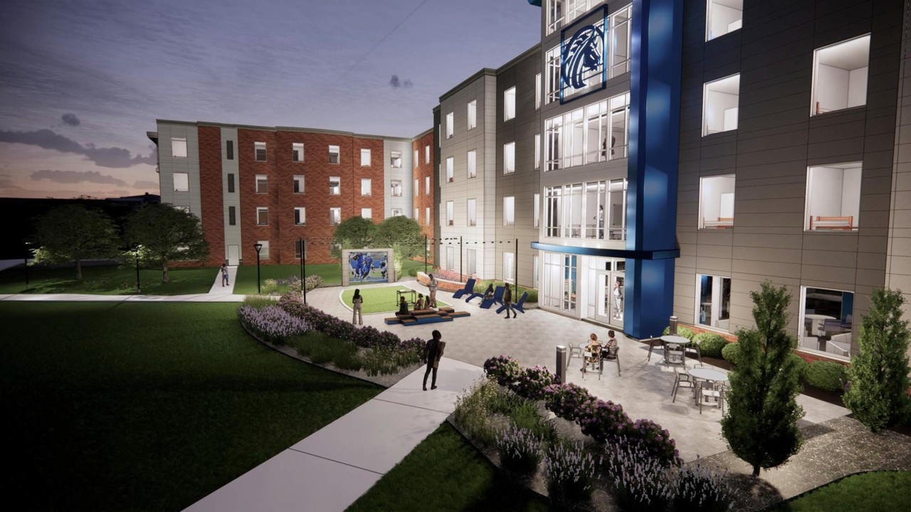 Concept illustration of the external face of a modern looking dorm.