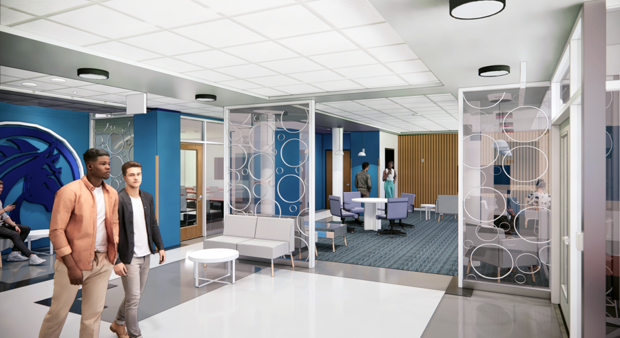Concept image of the interior lobby of the new dorm.