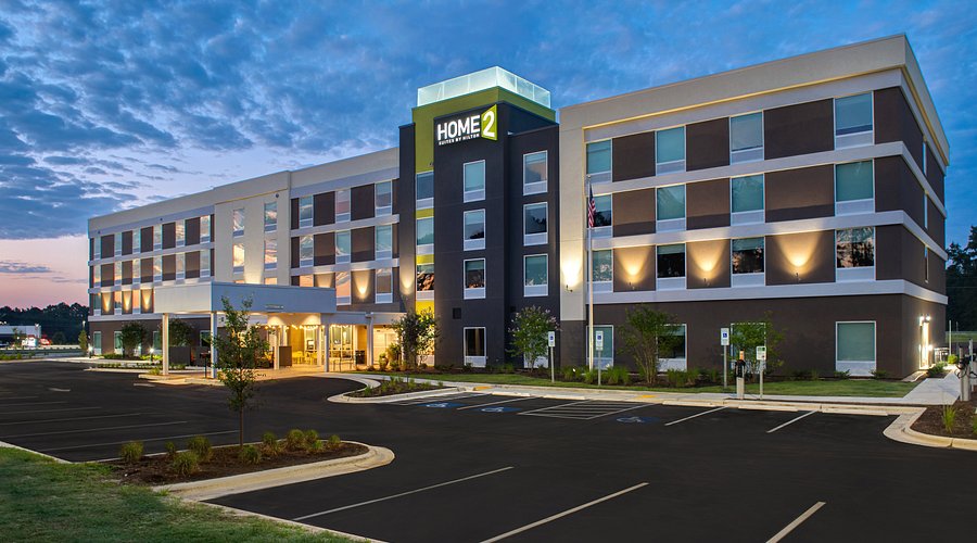 Exterior shot of Home2 Suites hotel.
