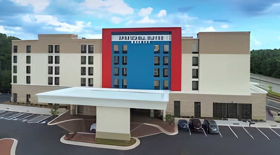 Exterior shot of Springhill Suites hotel.