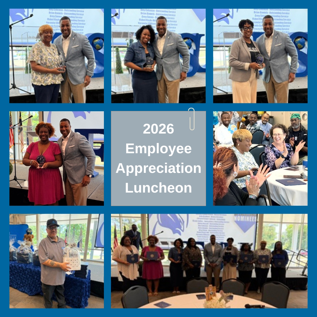 Collage of employees recieving awards and participating in activities.