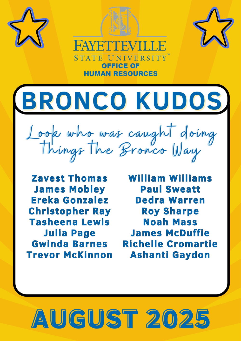 August Kudos nominees. Information below.