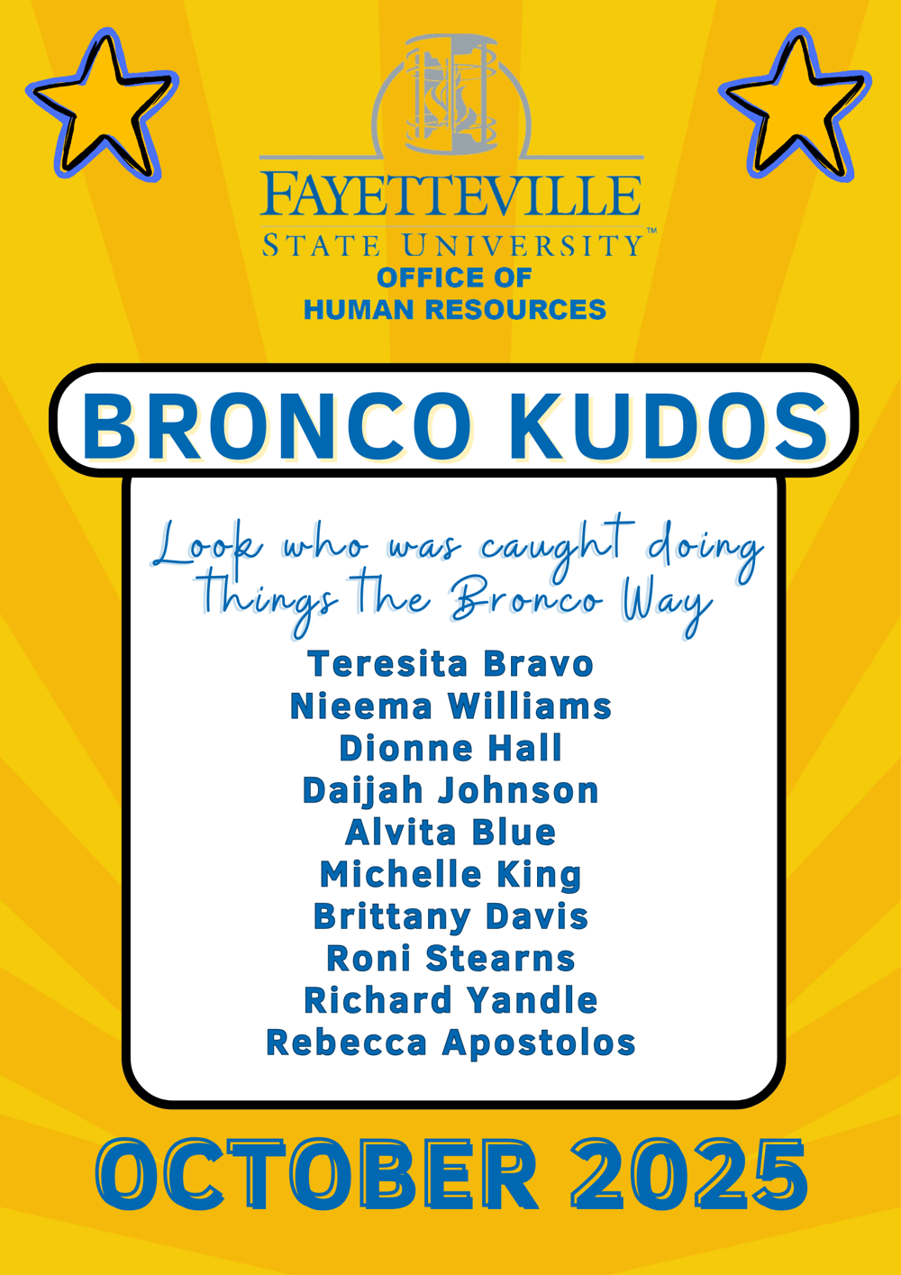 October Kudos nominees. Information below.