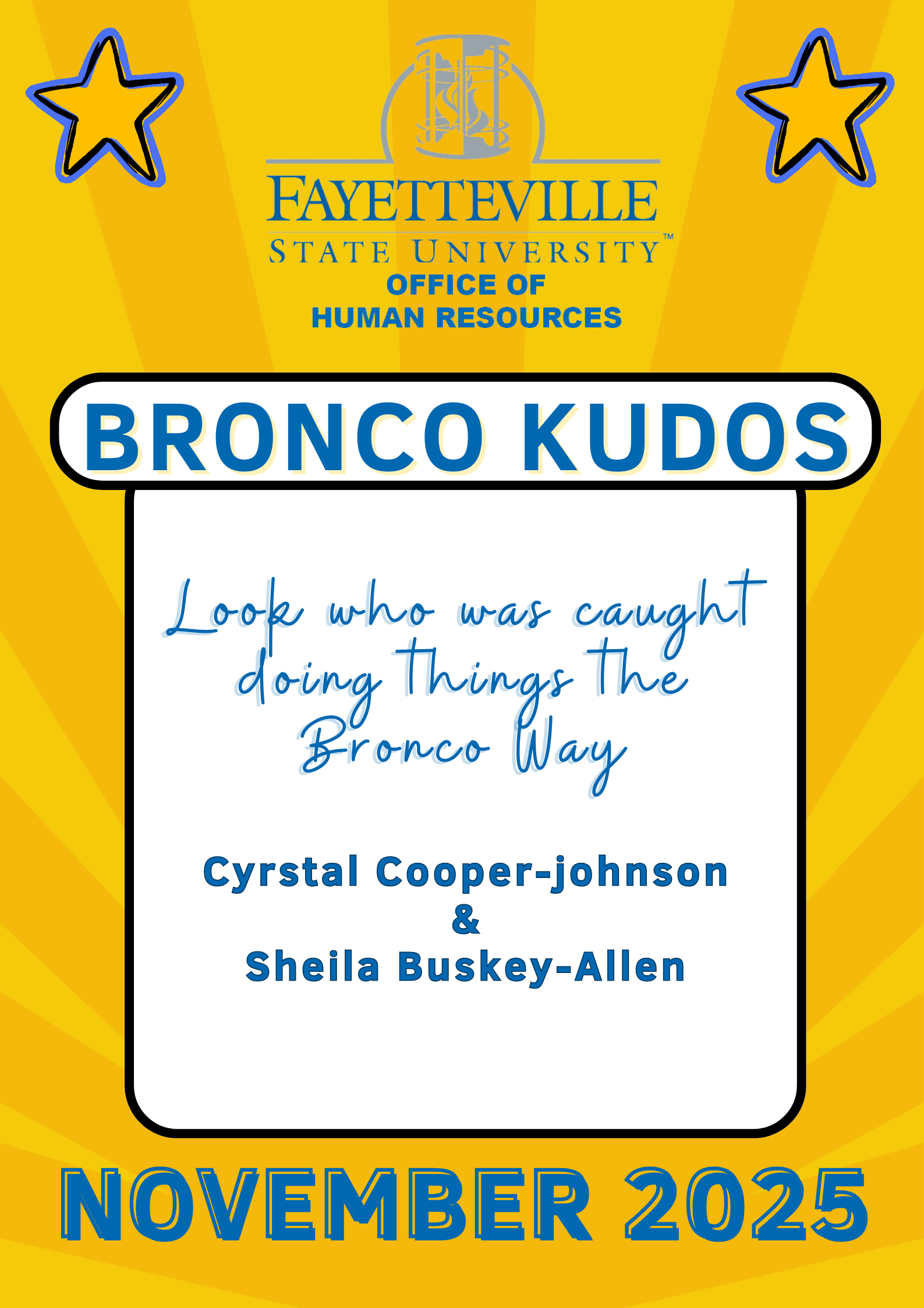 November Kudos nominees. Information below.