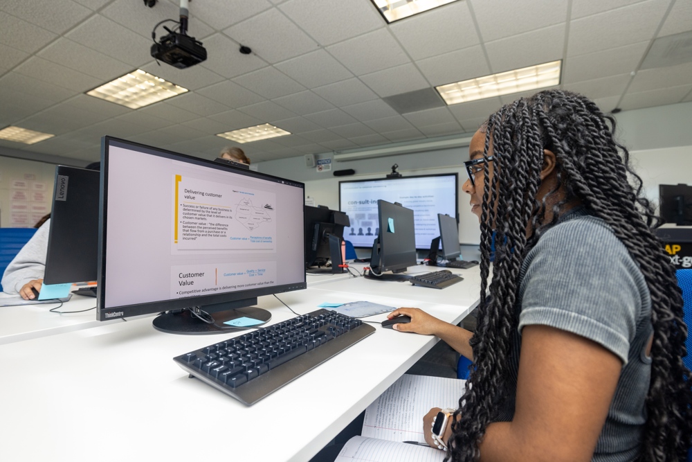 A student in a computer lab.