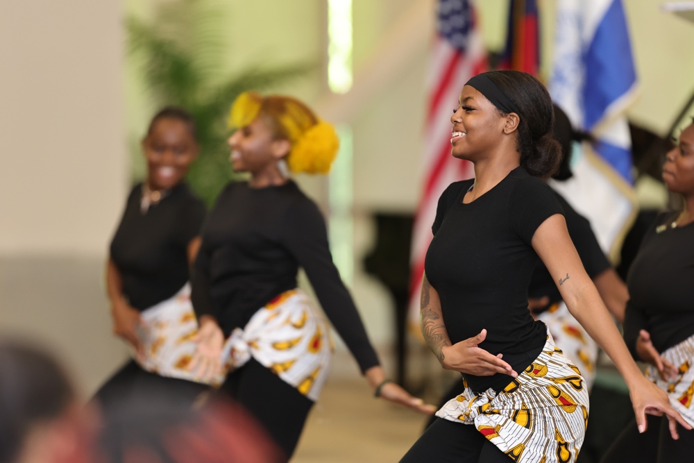 Students dancing in unison.