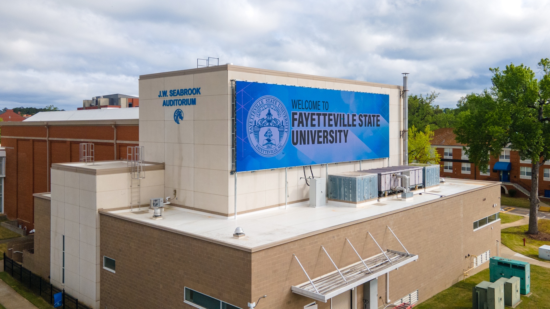 A LED sign featuring FSU.