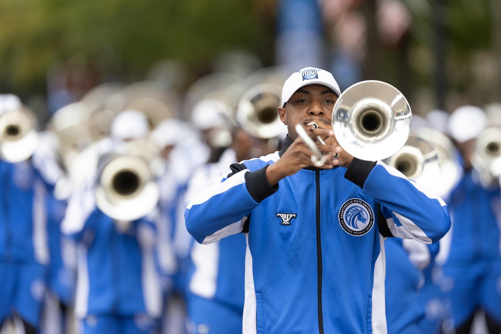 Fayetteville State University’s Marching Bronco Xpress performing.
