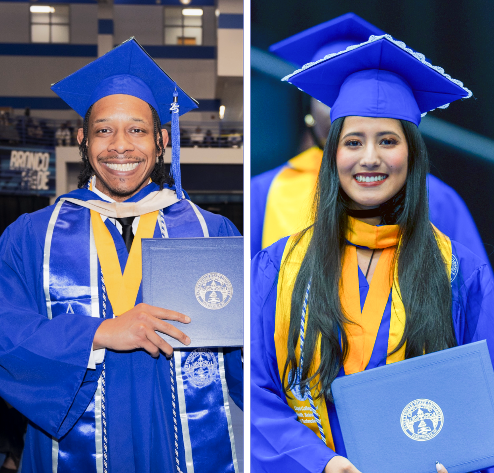 Headshots of two recent graudates smiling.