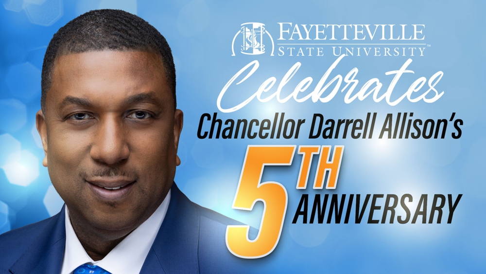 A banner for the Chancellor's fifth anniversary.
