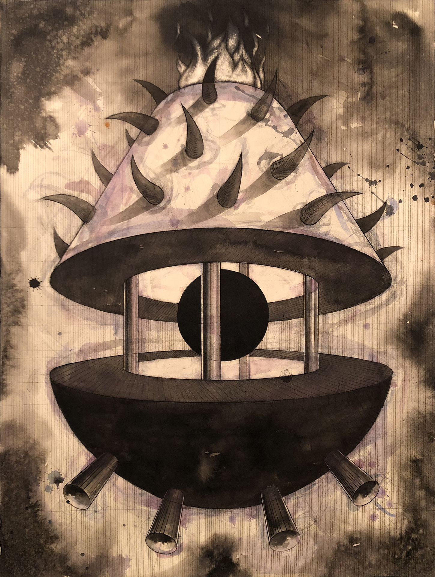 Kevin Haran, Core, Charcoal, ink, and watercolor