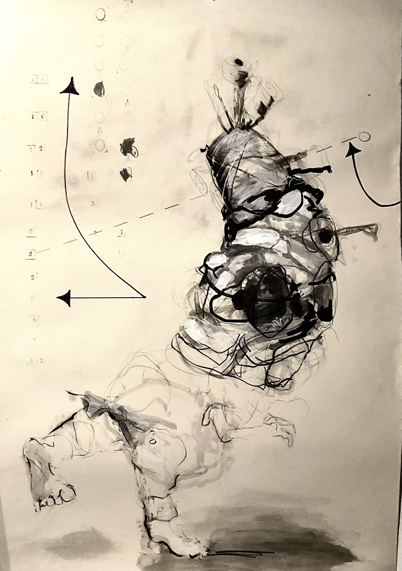 Maureen Creegan-Quinquis, Portrait of the Artist as a Young Teacher, Ink, graphite, chalk, acrylic on paper