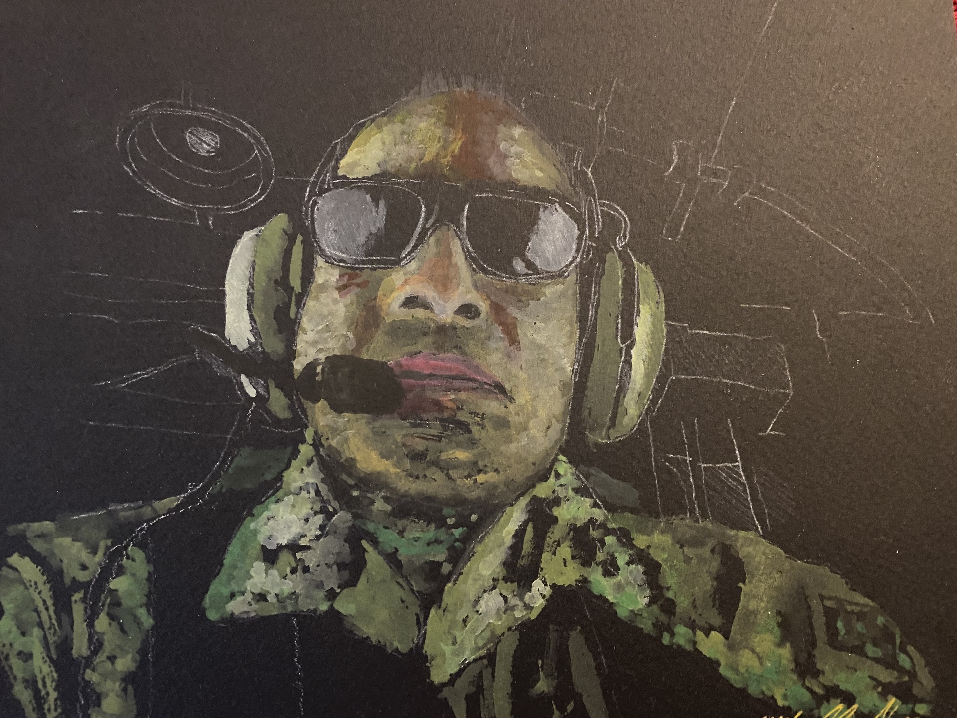 Sherman Michael, Self-Portrait, Night Mission, Watercolor on Black watercolor paper